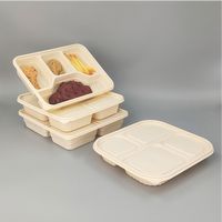 Assiette jetable en amidon de maïs sectionnelle à 4 compartiments, plateau alimentaire biodégradable