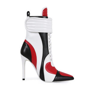 <span class=keywords><strong>Stivaletti</strong></span> <span class=keywords><strong>da</strong></span> Donna Stile Retrò Sportivo con Punta Affusolata, Chiusura con Lacci, Tacco Alto e Sottile, Abbinamento di Colori - Product Image 5