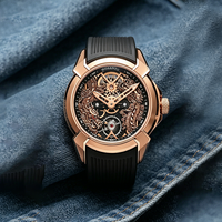 Montre-bracelet mécanique pour homme, cadran Dragon Jumeau ajouré et transparent, mouvement mécanique, tendance et unique