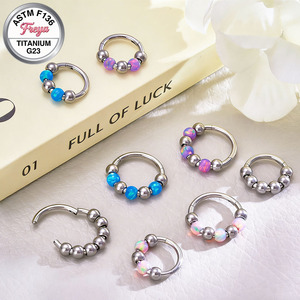 Pendientes de <span class=keywords><strong>Aro</strong></span> de Titanio G23 de Diseño para <span class=keywords><strong>Mujer</strong></span>, con Esfera de Ópalo para Piercings de Nariz, Rook, Daith, Labret y Joyería Corporal al por Mayor - Product Image 2