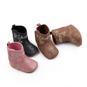 Bottes pour bébé de 0 à 1 an, style rétro simple, bottes courtes en cuir PU pour bébé, chaussures pour fillette - Product Image 1