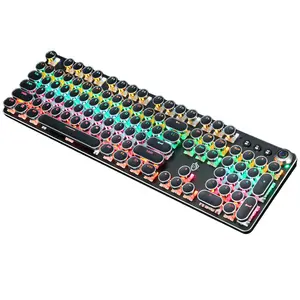 Механическая игровая клавиатура, ретро пишущая машинка, стимпанк, RGB со светодиодной подсветкой, проводная клавиатура, панк-круглые клавиши для настольного ПК/ноутбука/телефона