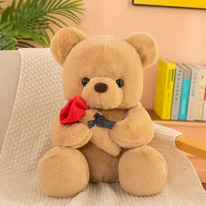 Romântico Bonito Cuddle Rose Flor Cinza Amarelo Branco Rosa Recheado Teddy Bear Plush Brinquedos Presentes Dos Namorados