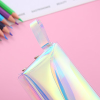 Étui à crayons transparent de style japonais, rose élégant, impression UV, fermeture à bouton, grande capacité, sac de rangement pour papeterie RR