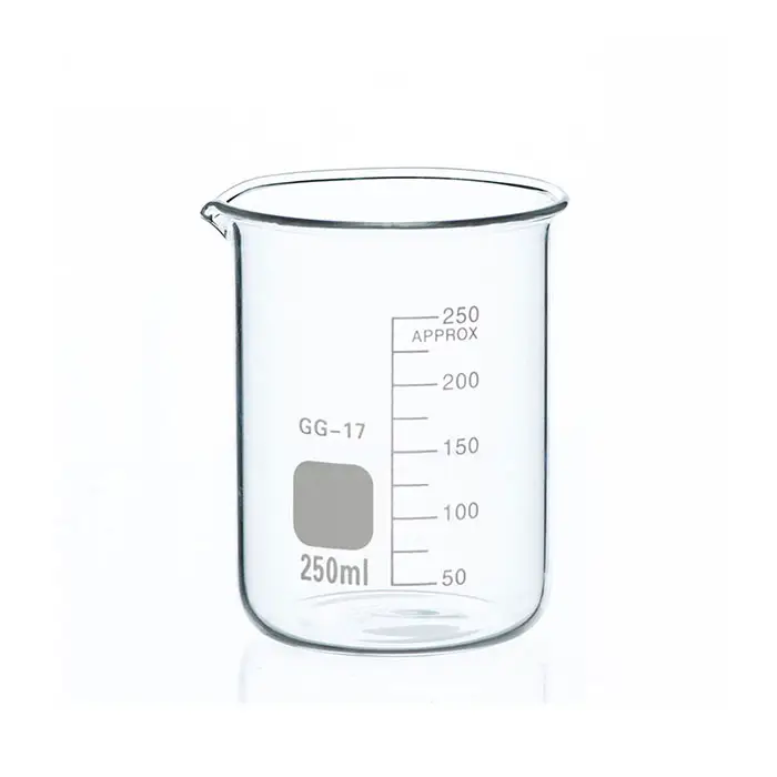 Vaso de vidrio de borosilicato de 250ml, vaso medidor de laboratorio sin mango