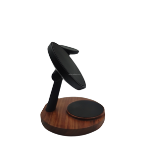 JEDI Venta al por mayor 2025 Diseño único 3 en 1 Base redonda de madera de naturaleza real Soporte de carga <span class=keywords><strong>Cargador</strong></span> inalámbrico de madera magnética con OEM - Product Image 2