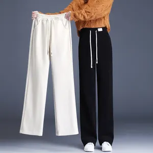 新着冬のファッションパンツ伸縮性ワイドレッグパンツ女性プラスサイズ暖かい厚いコーデュロイフレアガールパンツ