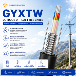 Cavo in Fibra Ottica GYXTW per Esterni, Monomodale, 4 Fibre, G657A1, Armatura in Nastro d'Acciaio, Guaina in PE, per <span class=keywords><strong>Rete</strong></span> Aerea, OEM -40 ℃ ~60 ℃ - Product Image 1