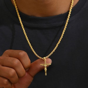 18k Vergoldete Lange Kupferkette mit <span class=keywords><strong>Jesus</strong></span>-Kreuz-Anhänger, Christus-Kruzifix-Halskette, 18k Vergoldeter Kreuzanhänger - Product Image 4