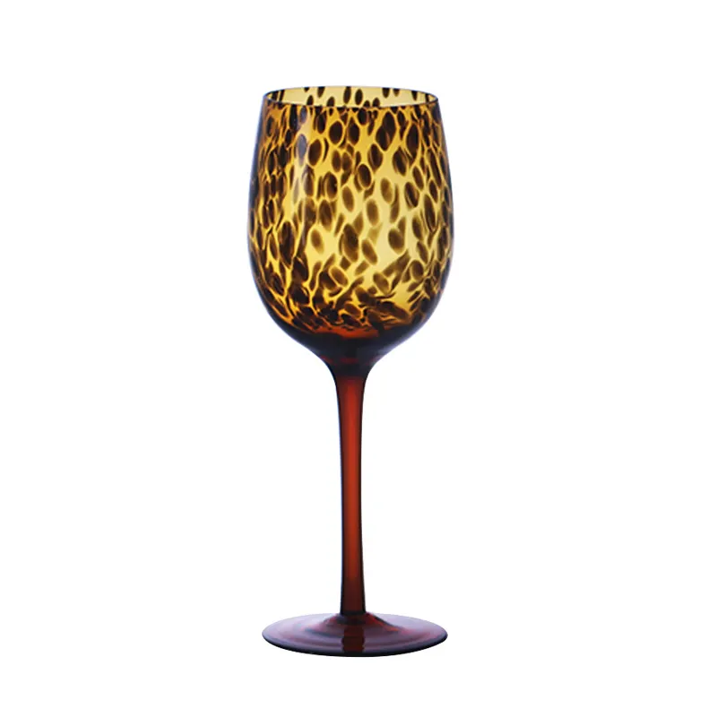 Personalized Hand Blown Lead Free Leopard Pattern Red Wine Glasses Medieval Style Vintage High Foot Goblet Glass Water Cup