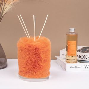 <b>Orange</b> Plush Reed Diffuser Bottle with Rattan <b>Sticks</b> and Refill Oil for Home - Product Image 1