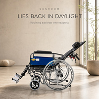 Fauteuil roulant manuel avec dossier inclinable réglable, repose-jambes élévateurs, structure en acier, capacité 100 kg, certifié CE ISO pour usage domestique
