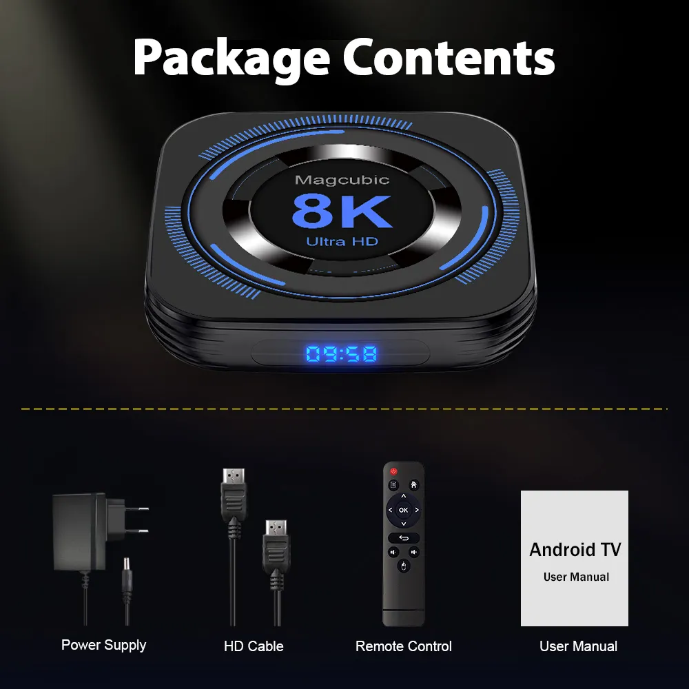 Boîtier TV Magcubic 8K H618 avec Android 12 4K Quad Core Cortex A53 BT Support Voice Media Player Set Top Box