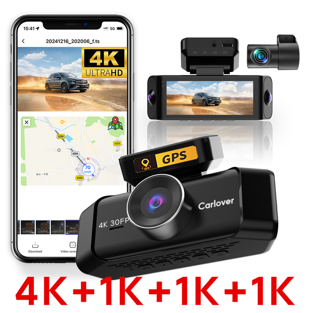 UHD 5G WiFi Fisheye 4 Lens 360 4K DashCam with G-Sensor Night Vision AI Dash Cam Car DVR Camera for Car Black Box Dash Cam
