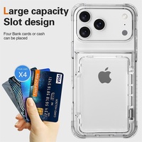 Coque de téléphone portable transparente deux-en-un en acrylique rigide à bords souples avec support rabattable et fente pour cartes, protection haut de gamme