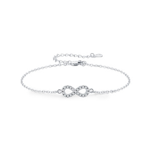 S925 Silver Infinity <b>Bracelet</b> With Crystal Rhinestones Minimalist Chain Link Women's Everyday Wear Rhodium Plated - Product Image 1