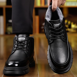 Bottes d'hiver pour hommes, bottines en cuir véritable, bout rond, doublure en fourrure, semelle extérieure en caoutchouc antidérapante, semelle intermédiaire en EVA, chaudes - Product Image 2