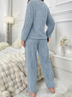 Pyjama d'hiver pour femme en flanelle douce et tricotée, confortable, respirant, à taille élastique, manches longues