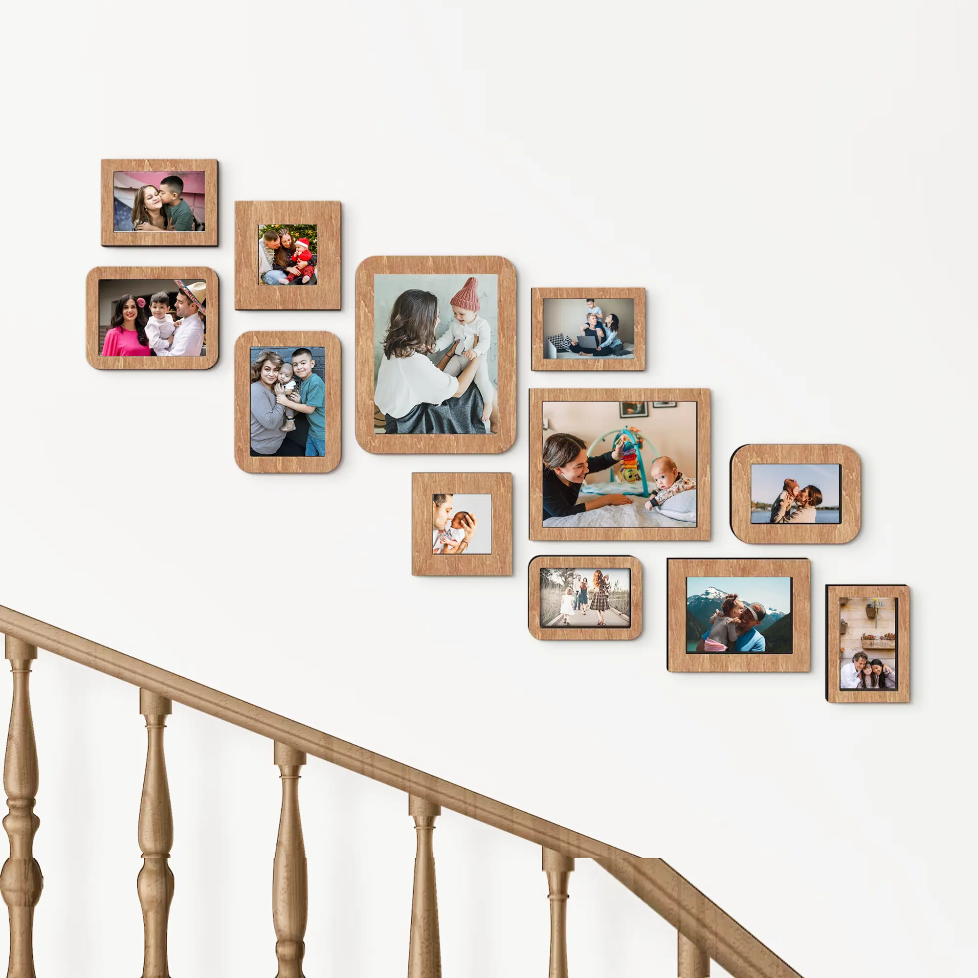 Custom Colorful Wall Mounted Staircase Photo Frames Set of 12 Pieces Photo Frames Collage Multiple Frames Wall Decor Photo Wall