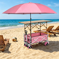 Chariot pliant multifonction en acier au carbone avec plateau amovible et pare-soleil pour camping en extérieur