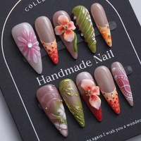 Vente en gros d'usine, ongles en acrylique faits à la main sur mesure, peints à la main, design floral 3D, ongles artificiels