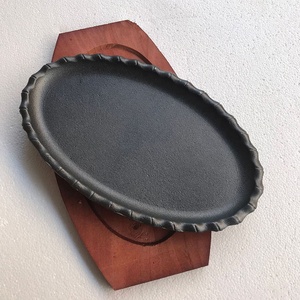 Fajita à steak en fonte Poêle à frire Plat chaud Assiette à grésiller Plateau de service avec socle en bois 8 ''10'' 12'' - Product Image 6