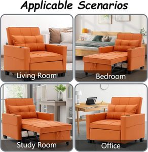 Moderno PU cuero naranja pequeño <span class=keywords><strong>plegable</strong></span> extraíble reclinable sala de estar sofá para dormir sofás sillón camas con otomana ajustable - Product Image 3