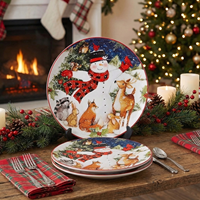Assiettes à dîner rondes modernes certifiées internationales, motif bonhomme de neige de Noël, multicolores, 11 pouces, lot de 4