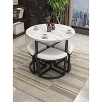 Ensemble de table à manger ronde en MDF vert avec 4 chaises pour cuisine, restaurant, salle à manger