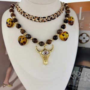 工厂批发新款豹纹珠链项链牛邪眼吊饰项链嘻哈风格珠宝礼物日常佩戴 - Product Image 5