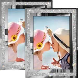 Custom Size Glass Photo Frame Simple Glitter Powder Picture Frame Glass Glass Crystal Modern Table Setting
