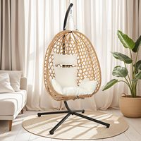 Fauteuil suspendu en rotin Dwoo Garden, chaise suspendue en forme d'œuf pour patio, mobilier d'extérieur, fauteuil suspendu une place avec support en métal