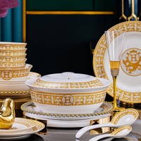 Service de Table Céramique Mosaïque Dorée De Jingdezhen, 60 Pièces, Meilleure Vente, Vaisselle Écologique en Porcelaine, Kit Petit Déjeuner Moderne pour Hôtels