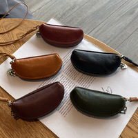Porte-monnaie en cuir de vachette pleine fleur tanné végétal, mini pochette de rangement pour pièces de monnaie et clés, avec cordon rouge, en cuir véritable