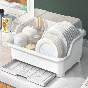 Boîte de rangement pour vaisselle de cuisine avec couvercle, taille L, forme carrée, égouttoir à vaisselle, organisateur de vaisselle de table - Product Image 1