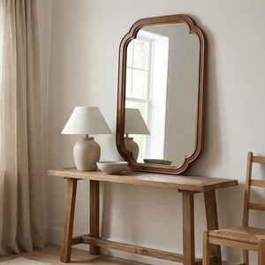 Black Walnut 24 X 36 Solid Wood Frame Rounded <b>Corner</b> Decorative Mirror For Bedroom <b>Bathroom</b> Living Room Entryway - Product Image 4