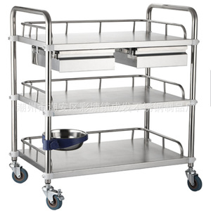 Chariot médical en acier inoxydable Chengfa 50x40x86 cm, 2 niveaux avec frein, pour usage hospitalier, infirmier et chirurgical - Product Image 3