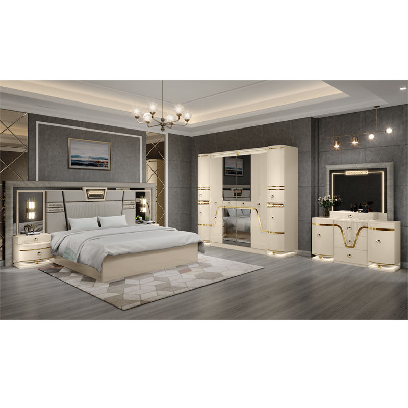 Modern Design Villa Queen Wood Double Leather Bed Home Master Room ...