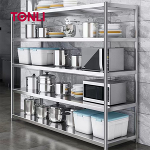 رفوف عرض تجارية من الفولاذ المقاوم للصدأ شديدة التحمل بأرجل قابلة لتعديل الارتفاع، سعة تحميل 300 كجم/متر لمطابخ المطاعم - Product Image 1