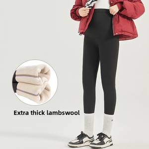 Extra Thick Lamb Fleece Outerwear <strong>Maternity</strong> Pants Winter Warm High Waist Belly Support with Adjustable Strap Shark Pants Design - Product Image 1