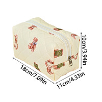 Pochette de maquillage en coton matelassé imprimé ours mignon avec logo personnalisé, style coréen, trousse de toilette de voyage pour femmes et filles