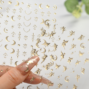 Champagne or étoile/lune/ange/ongles autocollants 3D auto-adhésif Nail Art décorations autocollants coeur étoile manucure décalcomanie - Product Image 4
