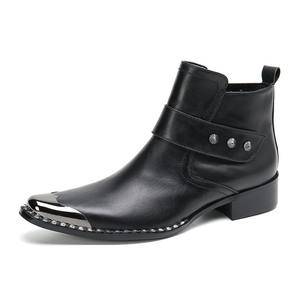 Botas de hombre de cuero vacuno estilo británico para otoño-invierno, con cremallera, suela gruesa, altura extra, modernas, negras, acolchadas. - Product Image 4