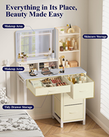 Coiffeuse rustique écologique en bois massif avec miroir coulissant, éclairage et tiroirs en tissu grande capacité pour chambre à coucher et adolescents