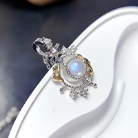 Pendentif populaire en pierre de lune naturelle, argent sterling 925, motif chat et lune céleste, bijoux à reflets bleus pour la vente en gros et au détail