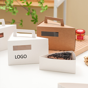 Boîte à gâteau personnalisée en carton biodégradable blanc/kraft, pliable en <span class=keywords><strong>triangle</strong></span>, avec fenêtre et poignée pour emporter - Product Image 1