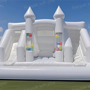 Château gonflable commercial avec toboggan et fosse à balles, <span class=keywords><strong>blanc</strong></span> pastel, pour enfants, location pour événements et fêtes - Product Image 3