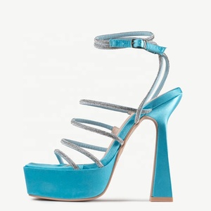 Women Thick Platform Sandals Satin High Heels Woman Rhinestone Cross Straps Open Toe Summer <b>Shoes</b> Custom Colors - Product Image 1
