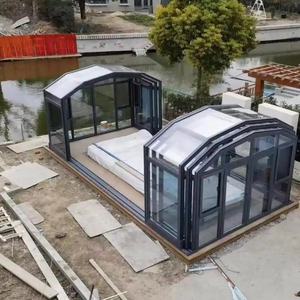 หลังคากระจกแบบโค้งหรือแบนสำหรับห้องซันรูมภายนอกอาคาร แบบพับเก็บได้ |   กันน้ำ แสงผ่านได้ดี ดีไซน์ทันสมัย สำหรับสวน/วิลล่า - Product Image 6