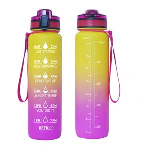 Grande bouteille d'eau de sport en Tritan de 1L avec paille, portable, en plastique, pour le fitness et le camping, avec dégradé de couleurs - Product Image 1